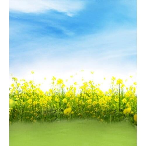 5x7ft Yellow Flowers Grass Blue Sky Photography Backdrops Photo Props Studio Background
