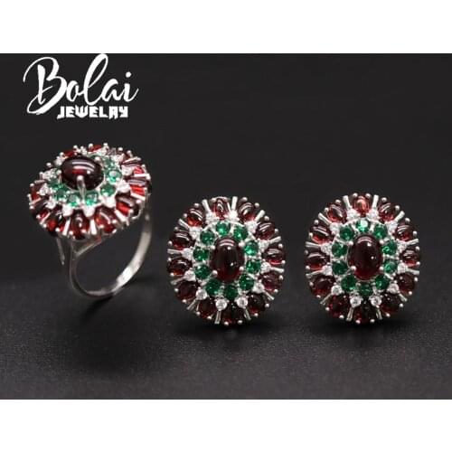 BolaiJewelry Natural Garnet Ring and Earring Pendant Set Luxury and Exquisite The perfect gift for your loved ones anniversary
