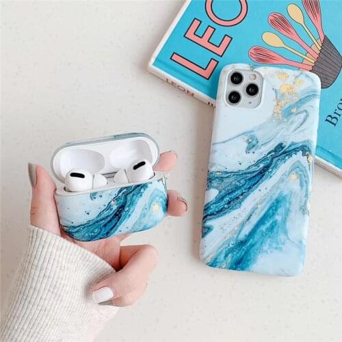 Blue glacier marble Case For iphone 12 11 Pro X XR XS 7 8 Plus SE2020 for Apple airpods 2 Pro earphone case silicone case cover