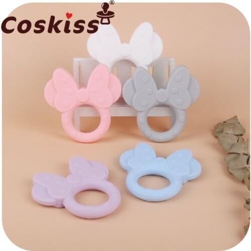 Coskiss 1pcs Silicone Baby Teether Minnie Animal Food Grade Silicone Teething Toys DIY Necklace Making Oral Care Teether Gift