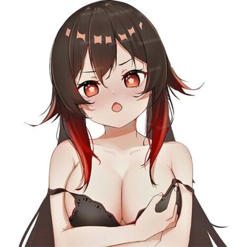 Dawasaru Sexy Big Bra Girl Hu Tao of Anime Game Genshin Impact Sticker for Volkswagen T4 Funny Vinyl Car Wheel Decal 15CM