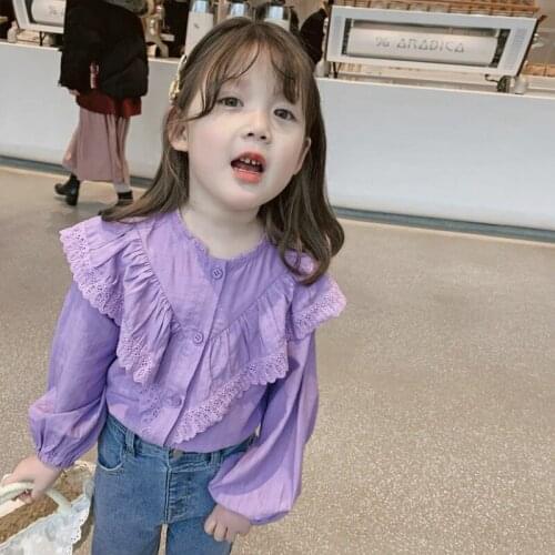 Childrens wear girls' long-sleeved shirts 2021 spring new childrens doll shirts shirts girls' spring and autumn tops