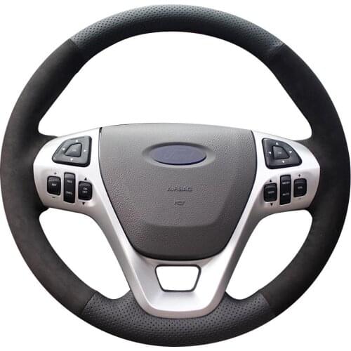 DIY Customize Braiding Black Natural Leather Black Suede Car Steering Wheel Cover For Ford Explorer 2011 -2016 Taurus 2012 -2015