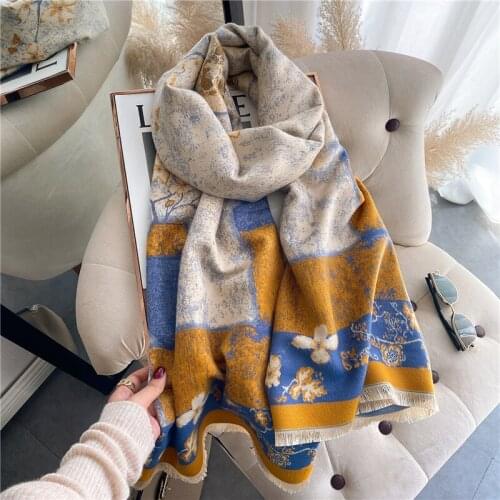 Design Stoles Echarpe Winter Women Shawl Scarf Luxury Print Floral Thick Warm Blanket Foualrd Hijab Female 180*65cm Bufanda 2021