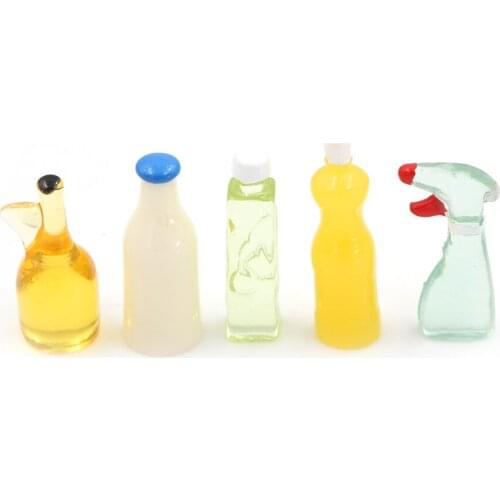 Hot Sale 1:12 Scale Toy 5 Pieces Plastic Kitchen Bottles Height 3cm Dollhouse Miniature for Doll Accessories