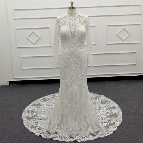Molanda Hung 2021 Collection Bridal Dress Appliques Wedding Gown Customized Dress High Neck Buttons Full Sleeves SJ796