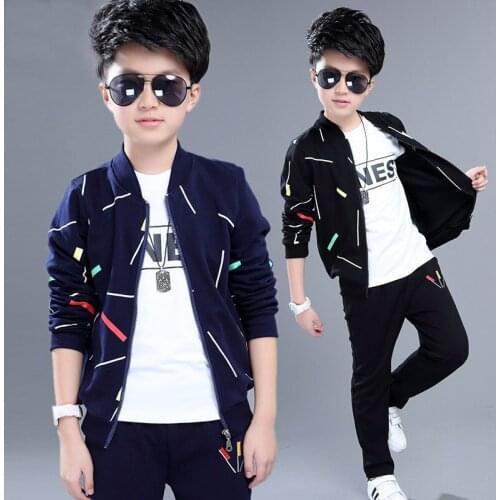 Boy Set Autumn New Childrens Clothing Boys Long Sleeves Sports Sweater 3pcs Sets Kids Fashion Coat + T-shirt + Pants