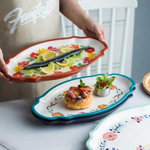 Creative Japanese ceramic plate hand-painted fish plate Western food dish Salad tray Sushi plate Dinner plate decor gift CL82102
