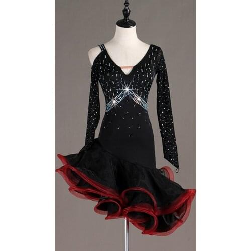 Latin Dance Dresses Womens Training / Performance Spandex / Tulle Crystals / Rhinestones Long Sleeve High Dress custom made