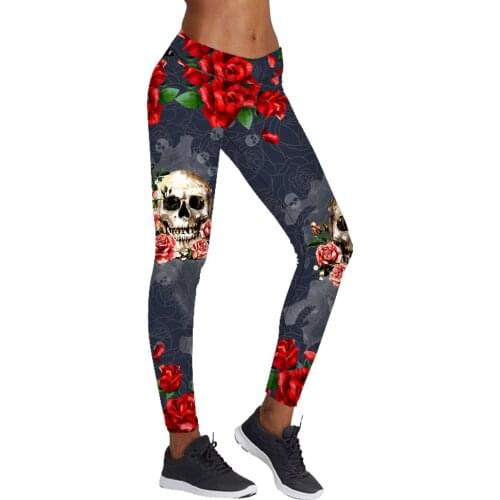New Halloween Skull Rose 3D Prints Sexy Women Elastic Fitness Gym Sport Workout High Waist Leggings Tanks Plus Size Yoga Pants