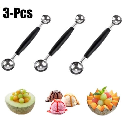 3pcs Double-End Multi Function Fruit Spoon Stainless Steel Melon Baller Carving Tool Ice Cream Scoop Spoon Fruit Vegetable Tools