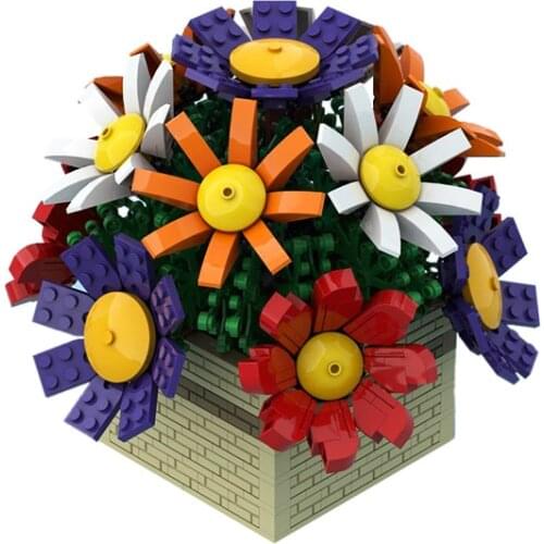 MOC Home Decor Flower Center Vase Bouquet Building Blocks Model Colorful bricks Creative Assembling Toys Friends Children Gift