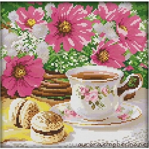 DIY Hand Knitting Print Cross Stitch Set Embroidery Set 11CT Flower Coffee Dessert Pattern Cross Stitch 36 * 36cm Home Decoratio