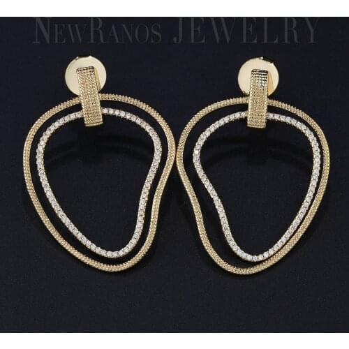 Newranos Fashion Geometric Heart Earrings Cubic Zirconia Circle Heart Drop Earrings for Women Fashion Jewelry EFX008664