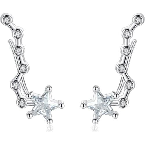 New Arrival 925 Sterling Silver Fashion Shiny Crystal Star Ladies`stud Earrings Jewelry Female Wholesale Birthday Gift No Fade
