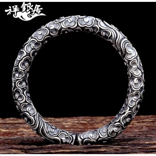 New original handmade silver S999 fine silver xiangyun great bangle hoops silver couple bracelet