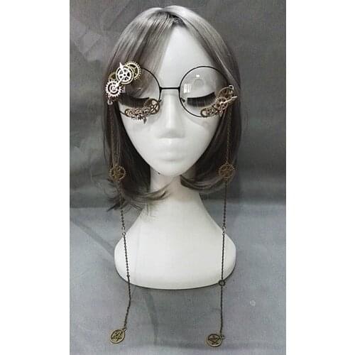 Retro Baroque Style Lolita Manual Glasses with Chain Gears Gothic Punk Goggles