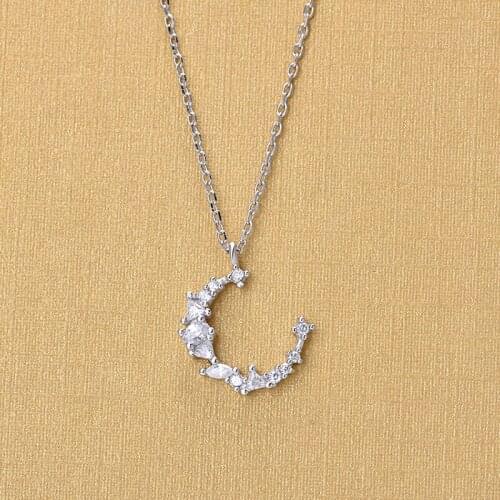 925 Sterling Silver Crystal Zircon Moon Collar Necklaces For Women Pendant Necklaces Jewelry