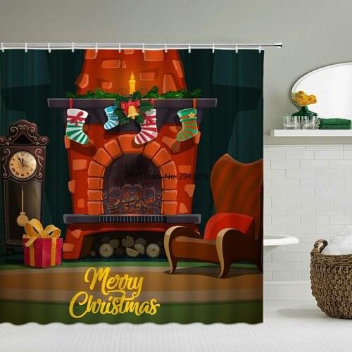Merry Christmas Shower Curtains Santa Claus 3d Bathroom Curtain Waterproof With Hook Decor180*180cm Polyester Cloth Bath Screen