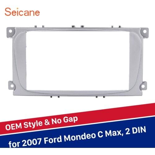 Seicane Silver Double Din Car Radio Fascia Trim Kit for 2007 Ford Mondeo C Max Trim Install Frame Panel Plate Stereo Interface
