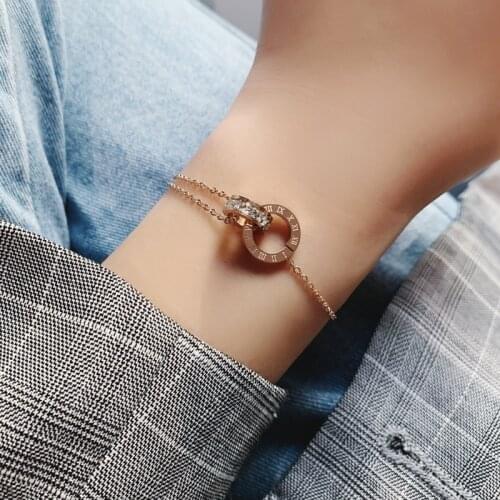 Titanium Steel Rose Gold Roman Numeral Bracelet Female High Sense Niche Design Simple Frosty Wind Net Red Bracelet Jewelry