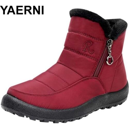 YAERNI Womens Shoes Ladies Winter Super Warm Plus Velvet Warm Cotton Shoes Soft Bottom Cloth Cotton Snow Boots Black Red Shoe
