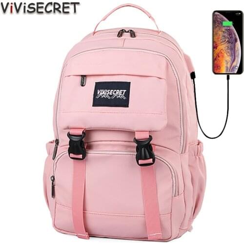 New Laptop Women Backpack External USB Charge Computer Bagpacks Anti-Theft Waterproof School Bag for Teenage Girls Black