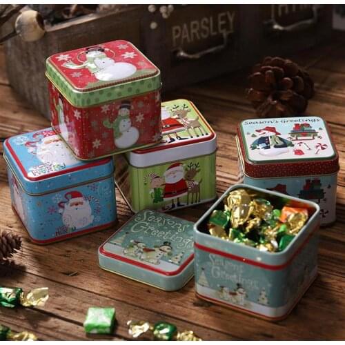 2PCS Multi-Purpose Creative Square Candy Tin Box Treat Box Christmas Candy Biscuit Chocolate Boxs Childrens Gift For Festival