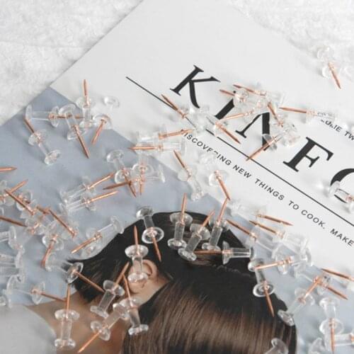 100pcs Transparent Rose Gold Push Pins Thumb Thumbtack Board Pins Drawing Photo Wall Studs Office School Supplies 77HA