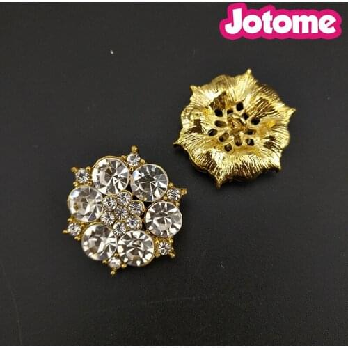 100pcs/lot Gold Tone 25mm Flower Rhinestone Button Buckle For Wedding Bouquet