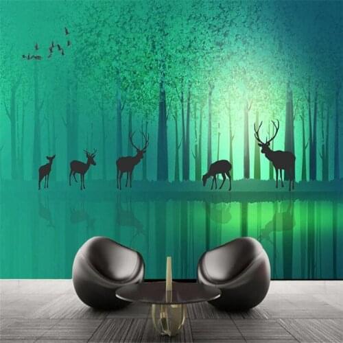 3 D Stereo Photo Wallpaper nature Forest Wallpaper Home Decor Green Wall Papers Murals for Living Room Decor Fantastic Elk Mural