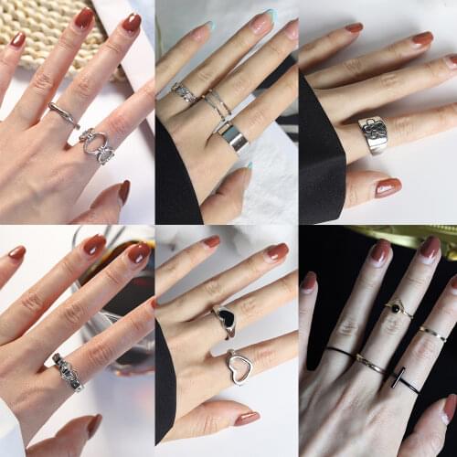 7Pcs/Set Fashion Punk Minimalist Round Twist Ring Set for Women Bohemia Vintage Metal Knuckle Finger Rings Jewelry Wholesale