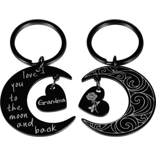 Grandma Grandmother Keychain Gift From Granddaughter Grandson Grandchild I Love You To The Moon and Back Gifts Two Side Keyring