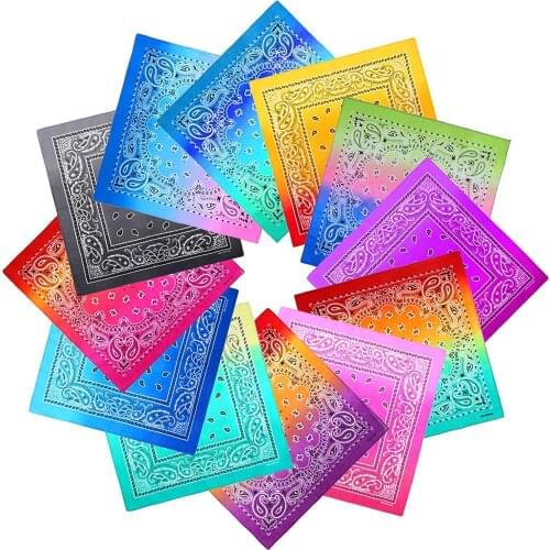 Novelty Gradient Bandana Classic Paisley Handkerchief tie dye cotton hair Bandanas for Men & Women Colorful Cowboy Square Head S