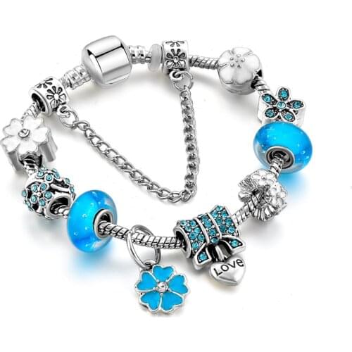 YADA Gifts blue flower&butterfly Charm Bracelets&Bangles For Women Bracelets Charm Friendship Crystal Jewelry Bracelet BT200194