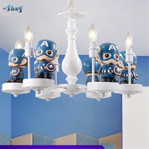 Art Deco Creative Captain America Resin Pendant Lights 3/5/6 Heads for Children Room Bedroom Dining Room Decor Kids Hanging Lamp