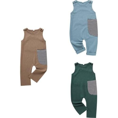 Kids Summer Siamese Trousers, Striped Stitching Round Neck Sleeveless Romper Casual Jumpsuit for Girls, Boys, 2-7 Years