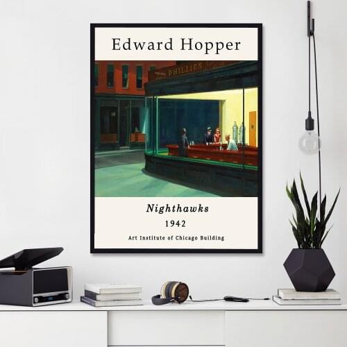Edward Hopper Posters and Prints Nighthawks Silk Canvas Painting Modern Wall Pictures for Living Room Home Decor No Frame
