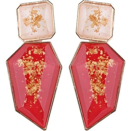 European & American Acrylic Earring for Woman Geometric Metal Irregular Crystal Gem Earrings Retro Exaggerated Big Earring