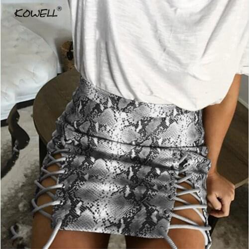Hot Sale Snake Skin Print Lace Up High Waist Mini Skirt Sexy Hollow Out Empire A-Line Skirts Womens Club Bandage Women Skirt