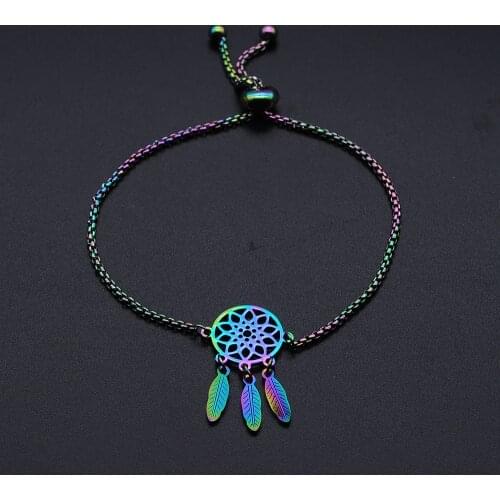 Stainless Steel Indian Dreamcatcher Pendant Bracelets for Women Men Dreams Protection Amulet Charm Jewelry