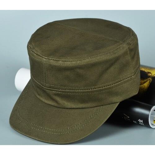 Men Women Fashion Hats Classic Military Hats Plain Flat Top Cap Adjustable Fitted Thicker Cap Vintage Army Cadet Patrol Cap