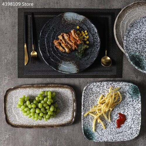Japanese style and wind ceramic plate creative retro tableware porcelain plate hotel sushi plate family dinner steak plate 1PCS