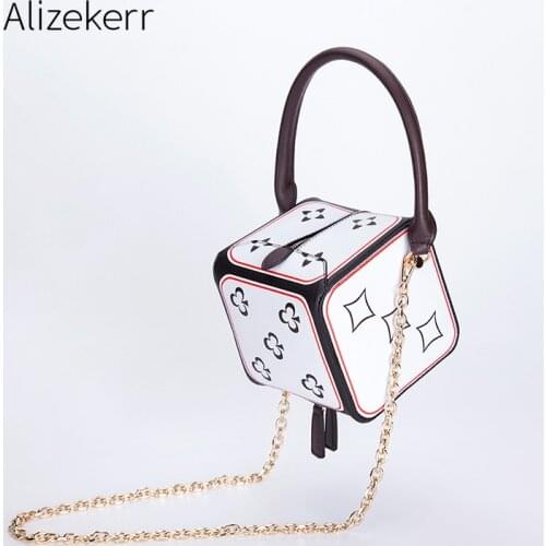 Personality Poker Printing Cube Crossbody Bag For Women 2021 New Designer PU Handbag High Quality Thick Chain Shoulder Bag Trend