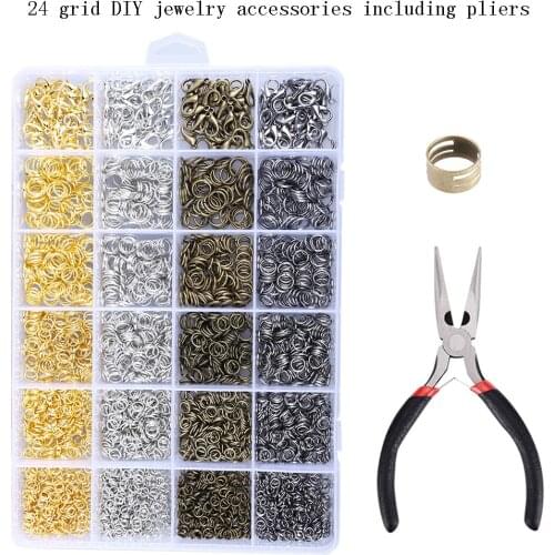 1 Box24 Grid DIY Making Materials 4/5/6/7/8mm Rings/Lobster clasp/Hook/Torus/Needle/Clip/Earplugs Making Box Beads Kit