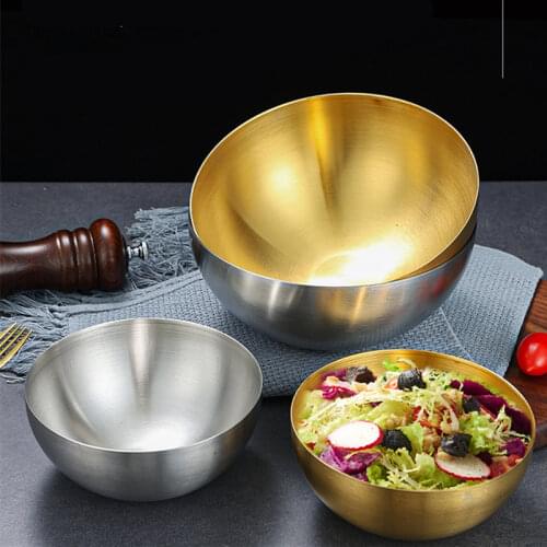 Large Capacity Stainless Golden Silver Steel Salad Bowls Korean Soup Rice Noodle Ramen Bowl Kitchen Tableware Food Container