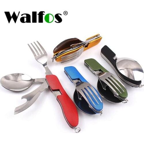 Hot Multifunction Outdoor Camping Picnic Tableware Stainless Steel Cutlery 4 in 1 Folding Fork Knife&Bottle Opener Dinnerware
