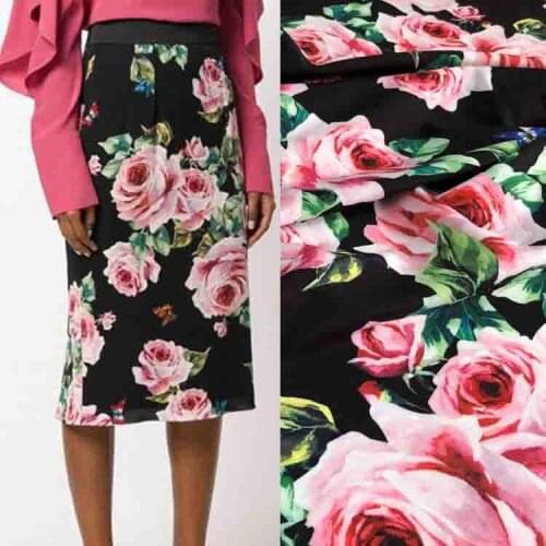 Fashion week printed fabric meter 145 cm wide shirt dress polyester fabric rose printed fabric wholesale cloth