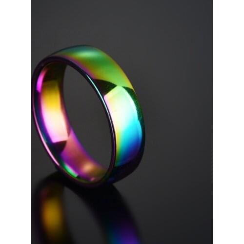 Men Women Rainbow Colorful Ring Round Engagement Wedding Stainless Steel Rings Trendy Band Lesbian & Gay Couple Rings Jewelry