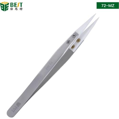 Newest 72-MZ Anti-acid Ceramic Tipped Stainless Steel Tweezer Fine Pointed Tips with Heat Resistance